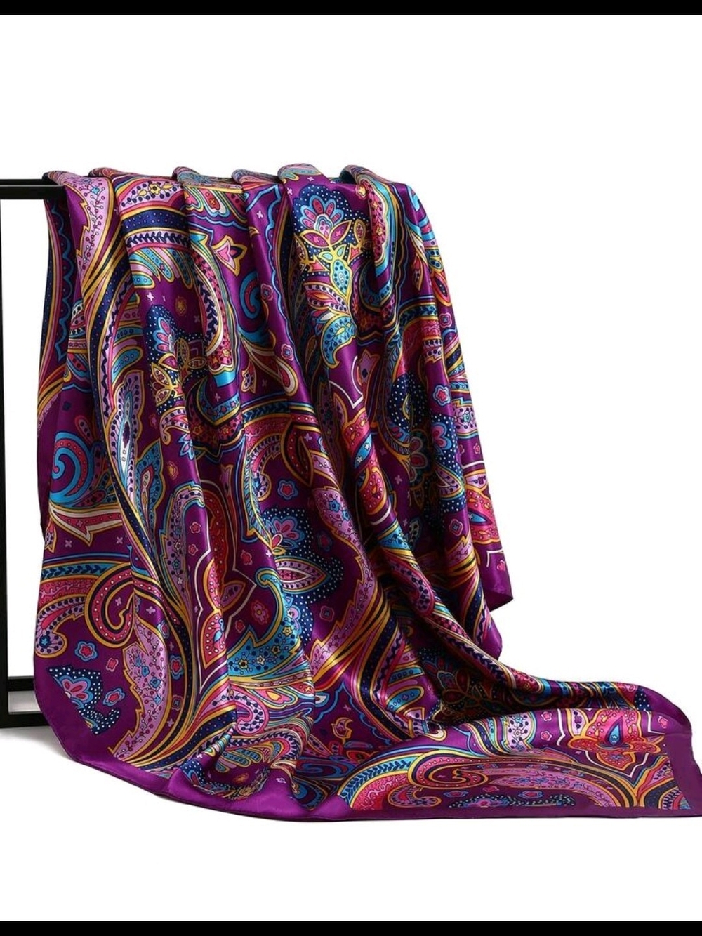 Luxurious Purple Paisley Satin Scarf Wrap